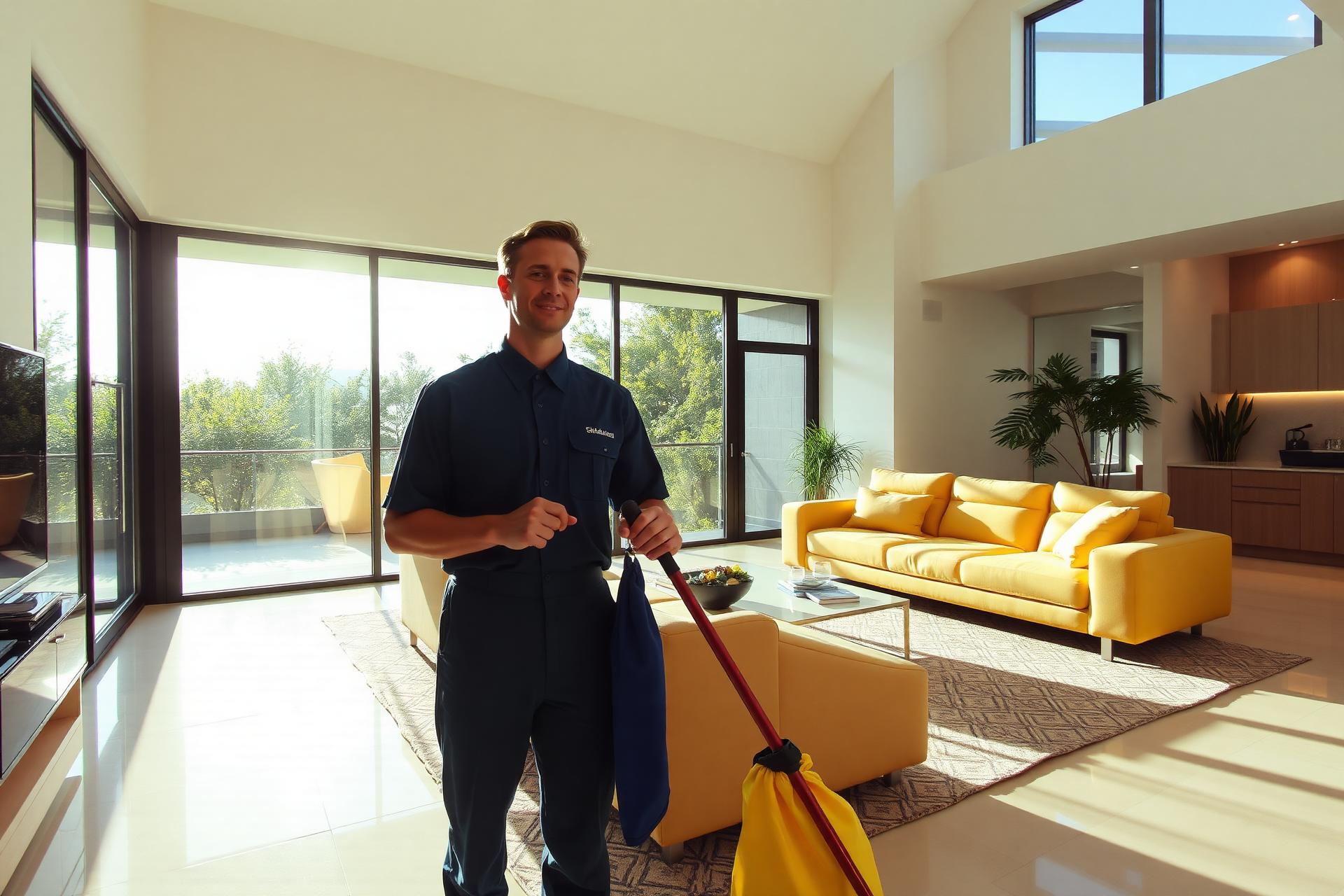 Professional cleaner in luxury home